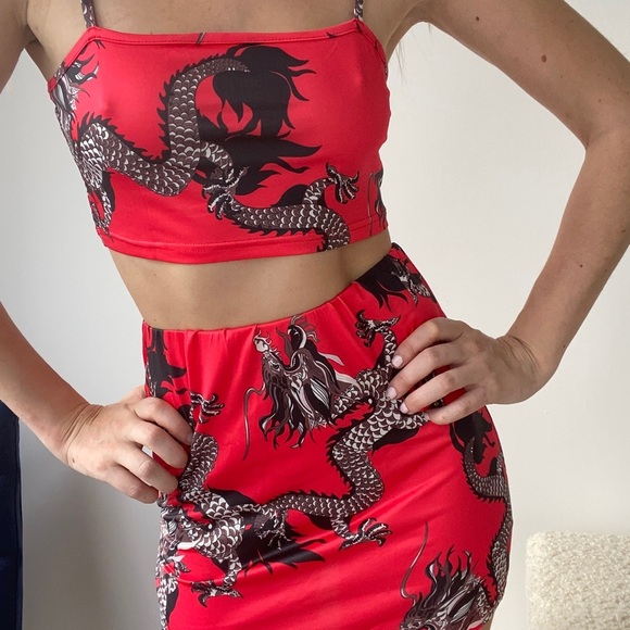 Red Dragon Skirt & Top Matching Set - Picture 4 of 12